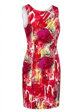 Kay Unger Pink Multicolor Abstract Sheath Dress